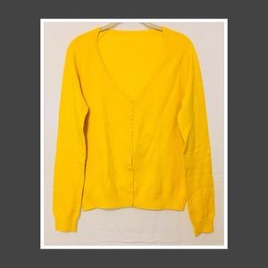 ZARA Yellow V-Neck Button-Down Knitted Cardigan